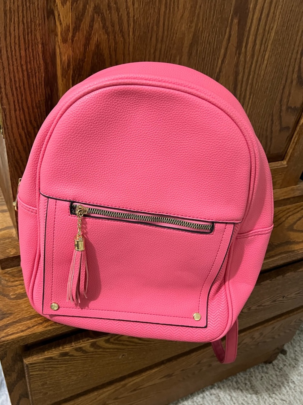 Montana West Pink Faux-Leather Backpack with Tassel Accent